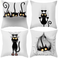 Cotton Linen Square Pillow Case Cat Pattern Chair Seat Square Pillow Cover Home   273099440462